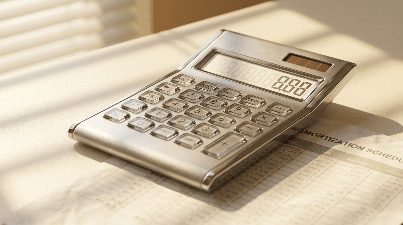 Close-up of calculator on financial spreadsheet