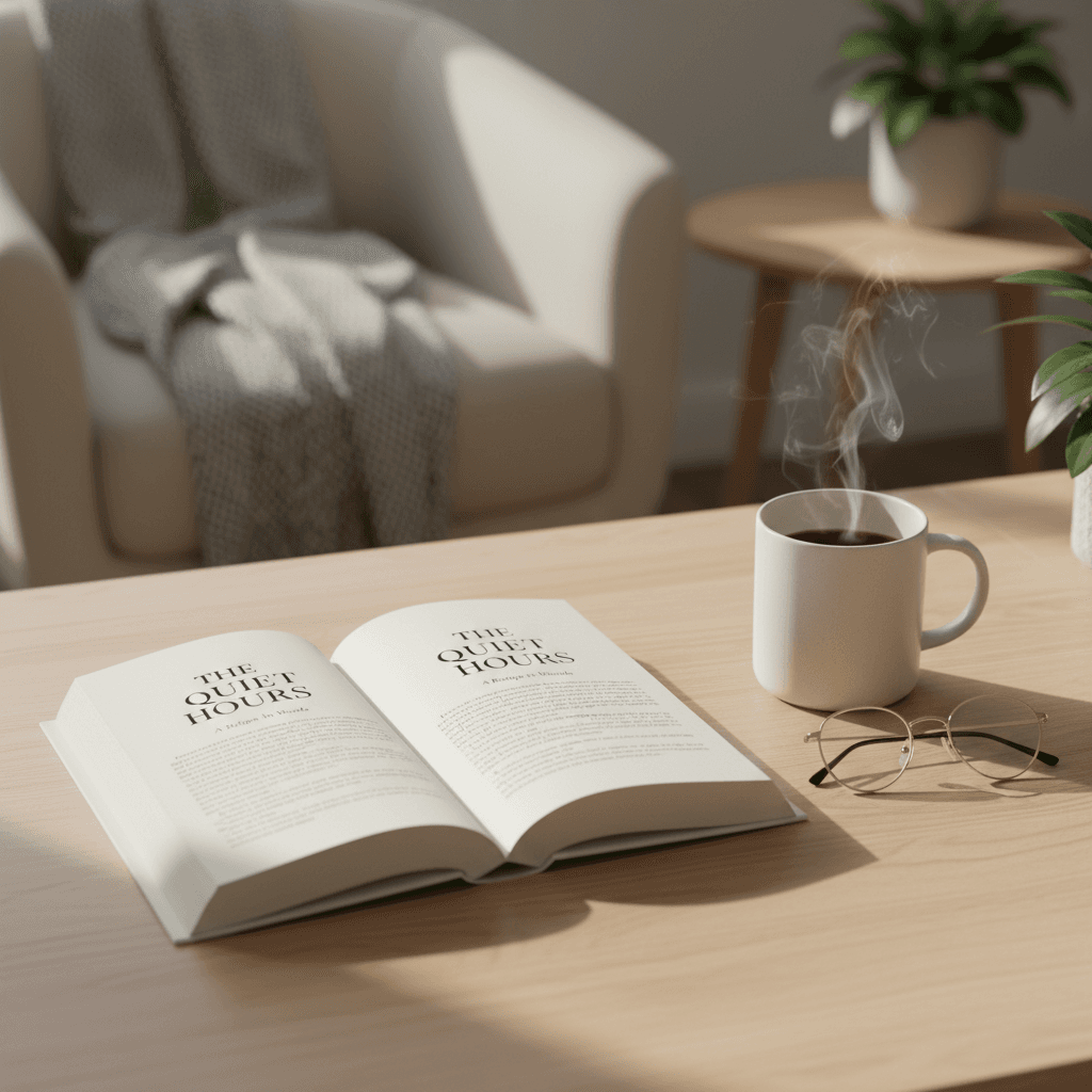 Quiet office bookshelf with a few items