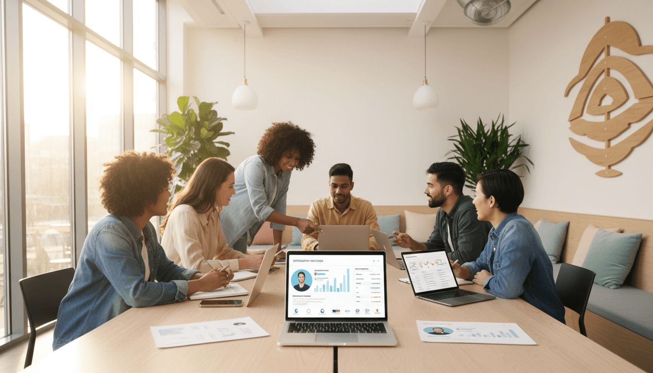 Business owners in conversation at co-working space